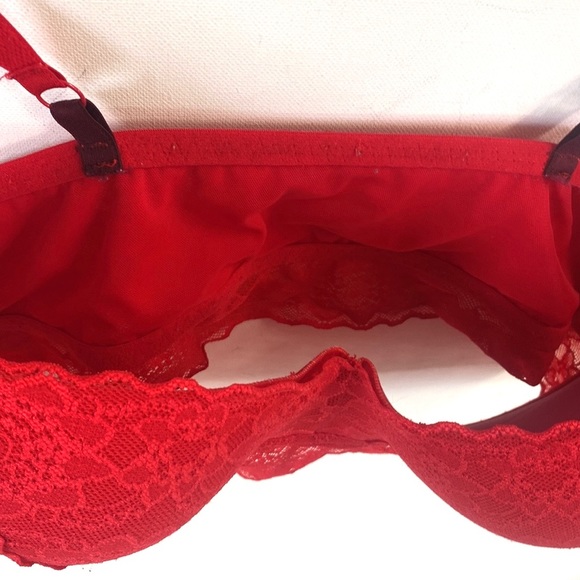 (A55) Victorias Secret PINK Lace Padded Push Up Bralette Bra Red, Sz L DD)/G(DD) - Picture 4 of 10